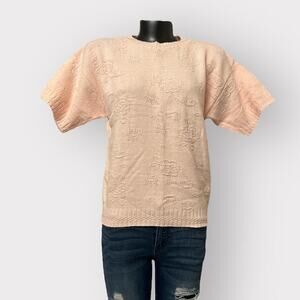 VTG 80s Fairy Kei NEW Short Sleeved Sweater USA Womens Floral sz PM Kawaii Peach